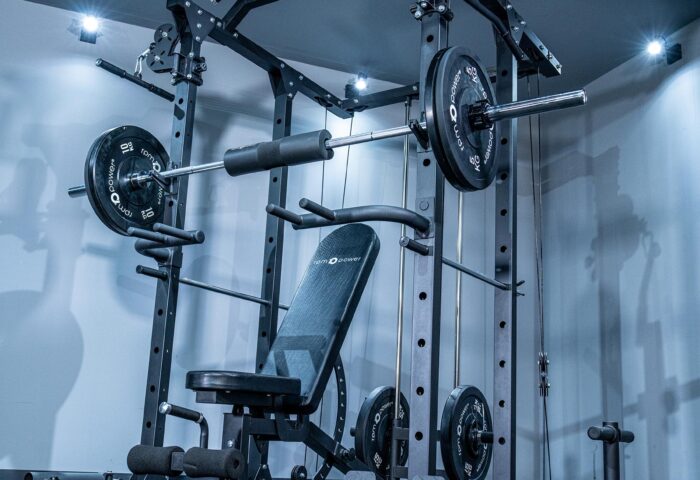 Black crossover multi-gym rack in the RPM Power showroom